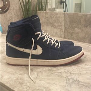Jordan Blue and White Jordan 1 Sneakers